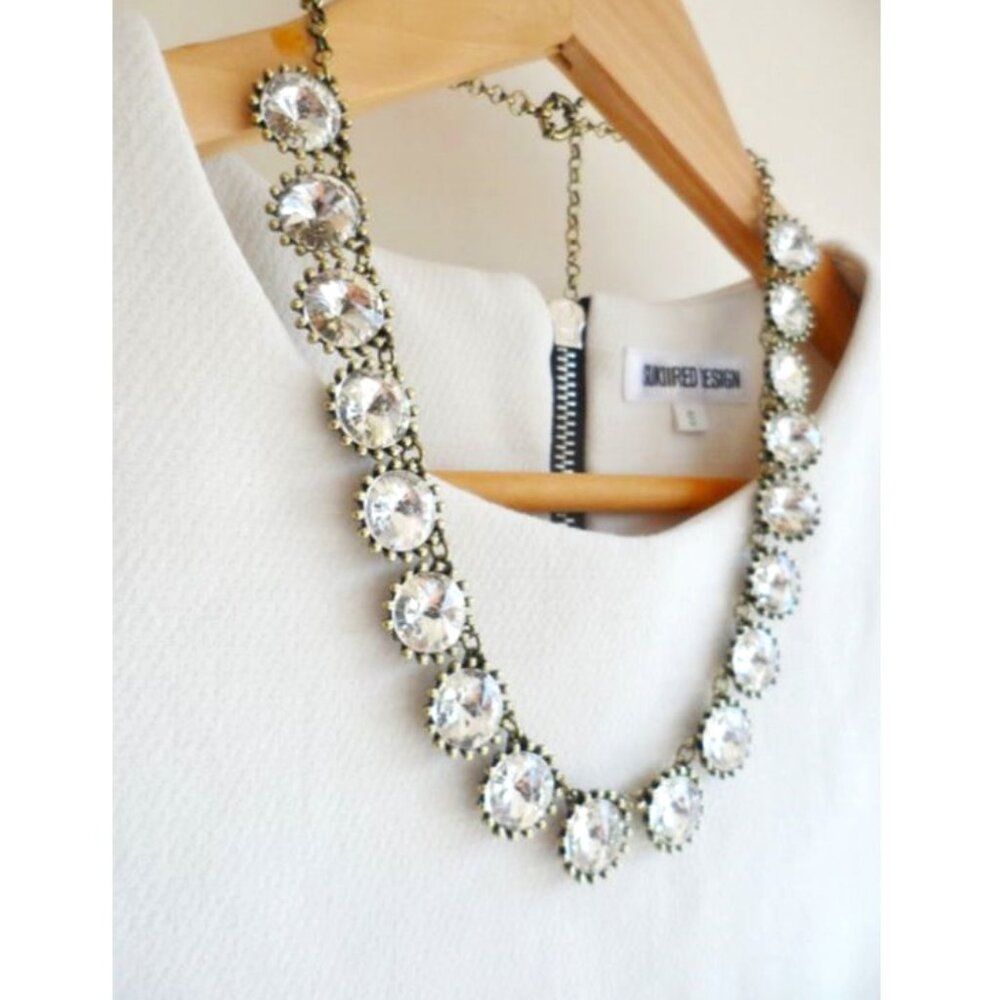 "NWT" J Crew Necklace Venus Fly Trap Gold Tone Statement Clear Glass Crystal